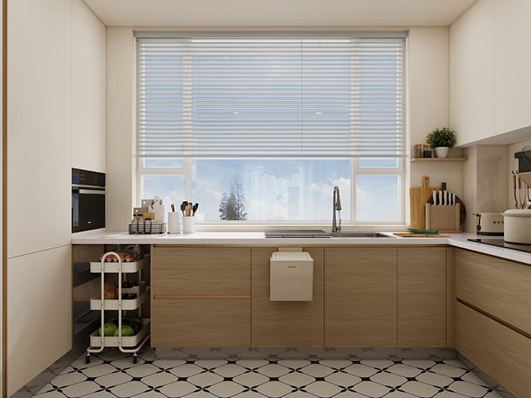 Bright light-wood kitchen with a window