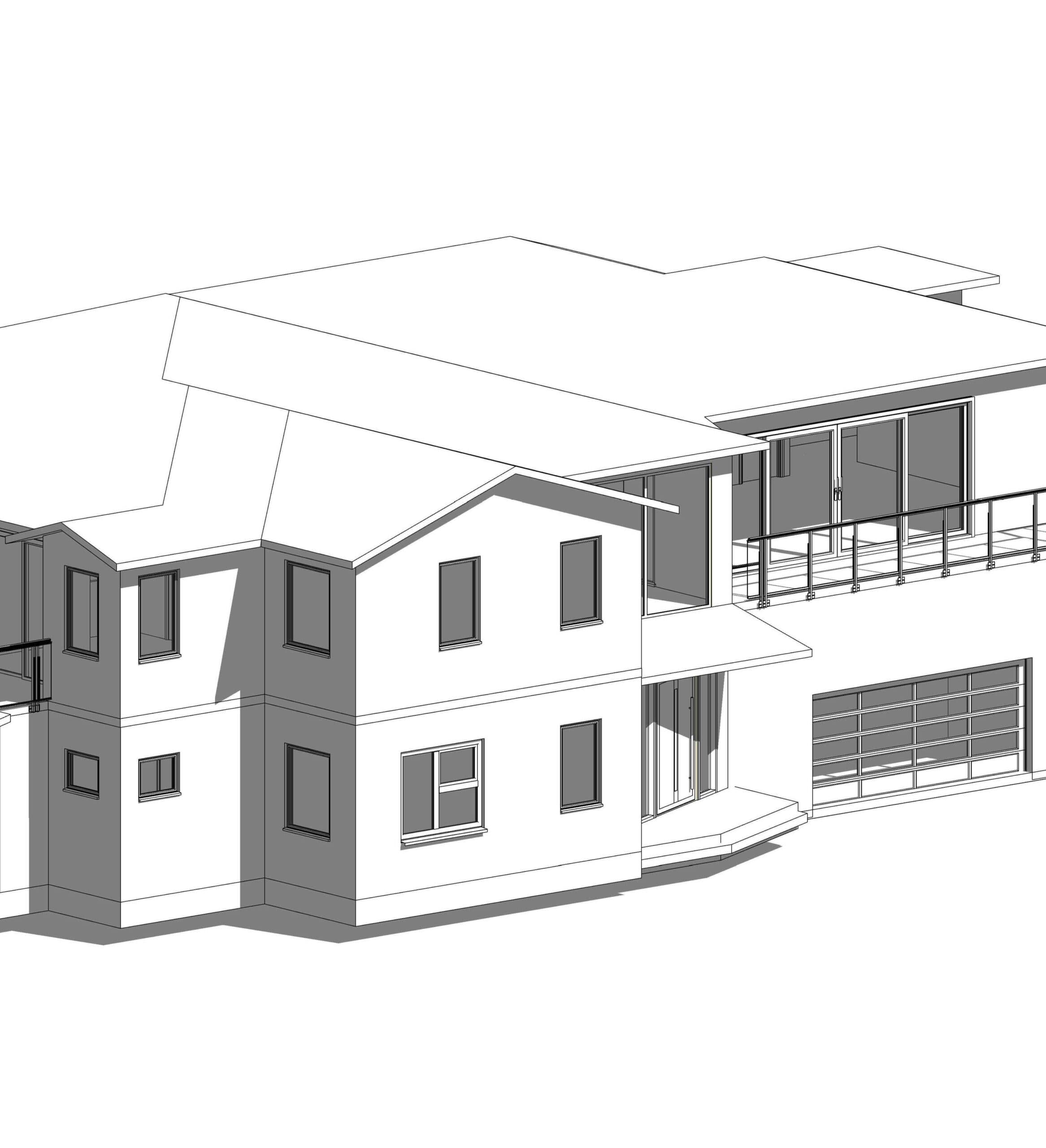 Detailed BIM model of a building's structural and architectural elements