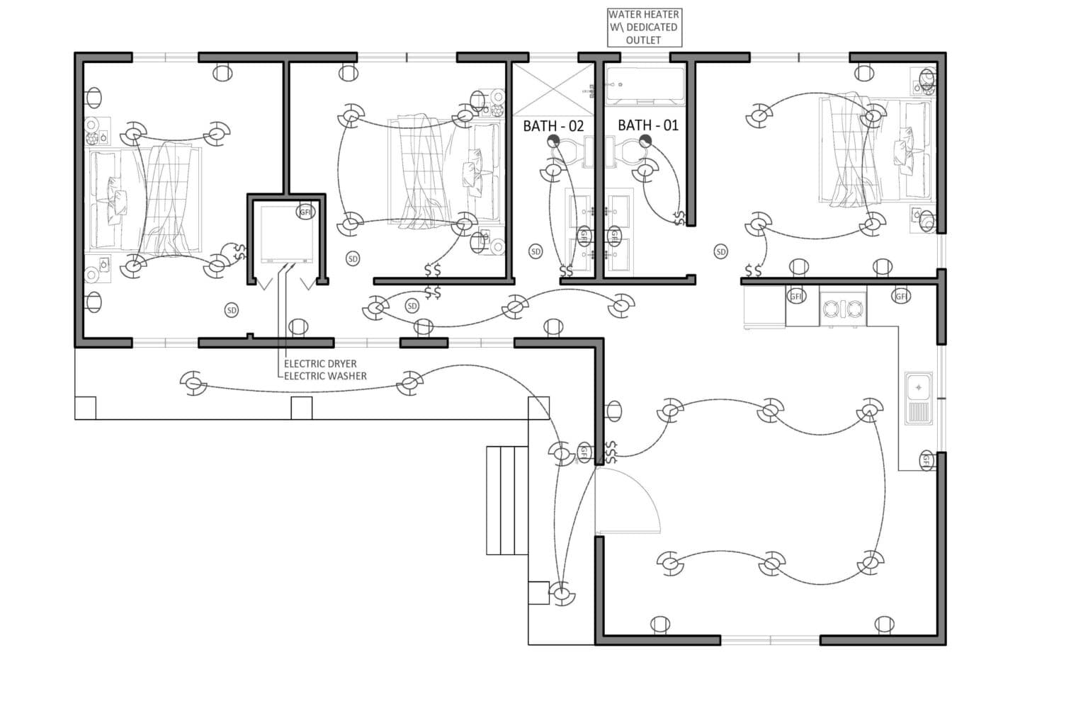 Permit drawing set showing a detailed architectural floor plan for approval